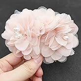 BETITETO Pink Flower Hair Comb Bridal Pearl Chiffon Floral Hair Buns Pins Accessories for Wedding Party Banquet