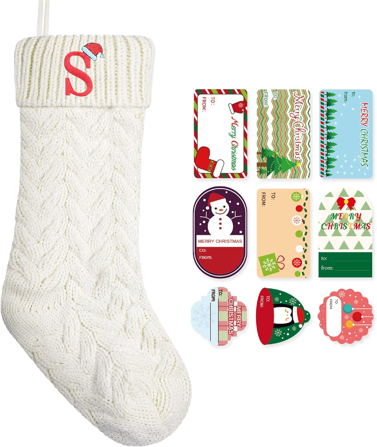 Stockings & Holders - ZGCYSMHT Christmas Stockings Personalized Custom Initials 18 Inches Knitted Christmas Stockings with Letter Fireplace Hanging Monogram Xmas Stockings for Kids,Family Holiday Party Decoration（White S）