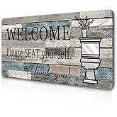 Funny Bathroom Wall Decor Sign Farmhouse Rustic Bathroom Decorations Wall Art 16" by 8" Please Seat Yourself Large Wood Plaqu