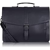 ESTARER Men's Leather Briefcase 15.6 Inch Laptop Computer Bag for Office/Business/Travel, Large Satchel Professional Pu Leather Messenger Shoulder Bag, Black