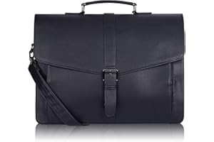 ESTARER Men's Leather Briefcase 15.6 Inch Laptop Computer Bag for Office/Business/Travel, Large Satchel Professional Pu Leather Messenger Shoulder Bag, Black