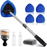 Car Windshield Cleaning Tools, Expandable Car Window Cleaner kit with 4 Reusable Microfiber Pads, 2 Spray Bottles, Windshield Cleaning Wand Tool, Auto Interior Dust Brush, for Trucks, SUVs, RVs etc