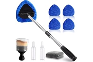 Car Windshield Cleaning Tools, Expandable Car Window Cleaner with 4 Reusable Microfiber Pads, 2 Spray Bottles, Windshield Cle