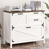 Wood Lateral File Cabinet with 4-Drawer for Hanging Files Letter/A4/Legal Size, Large Farmhouse Filing Cabinets for Home Office, Printer Stand with Office Cabinet, Office Furniture, White and Brown