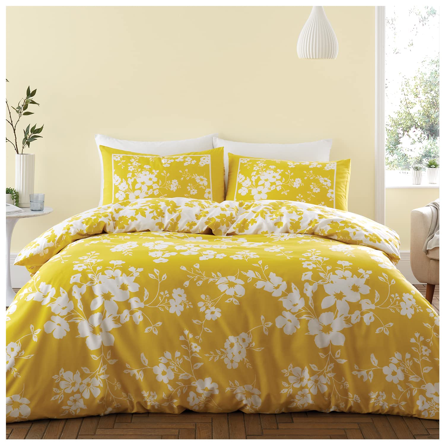 GC GAVENO CAVAILIA Botanical Duvet Cover King Size, Reversible Floral Bedding Sets, 3Pcs Washable Comforter Covers, Yellow, 710615