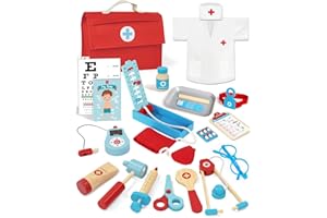 Lehoo Castle Doctor Kit Kids Wooden, Toys for 3+ Year Old Boys, Pretend Play Dr Set, Kids Doctor Playset, Medical Kits with S