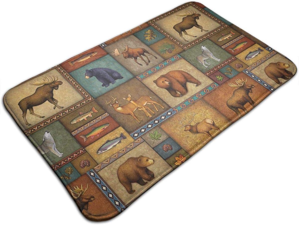 TERPASTRY Indoor Super Absorbs Water Doormat 19.7"x 31.5" Non Slip Rustic Wildlife Bear Deer Moose Wolf Door Mat for Bedroom Livingroom Kitchen Bathroom Rug Machine Washable Carpet