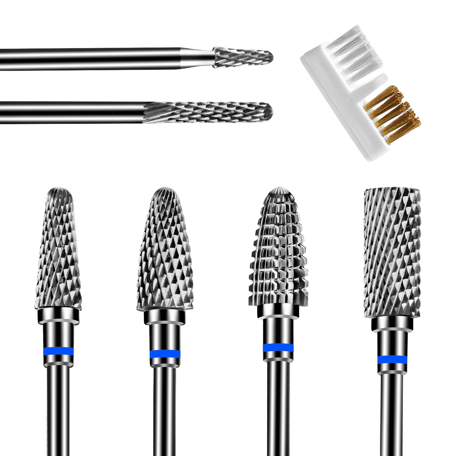 CGBE Nail Drill Bits Set, 6 Pieces Nail Drill Bits, 3/32''(2.35mm) Professional Bits for Nail Cutter, Nail Cutter Tips Grinding Heads Carbide Machine Accessories for Acrylic or Gel Remover - Medium