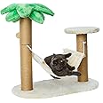 LUCKITTY Small Cat Scratching Posts Kitty Coconut Palm Tree-Cat Scratch Post with Hammock and Hang Ball for Cats and Kittens-
