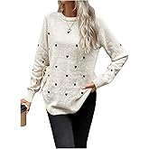 GORGLITTER Women's Heart Sweater Crewneck Oversized Side Bow Tie Winter Holiday Cozy Long Sleeve Pullover Tops