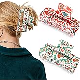 Atoden Christmas Hair Claw Clips 2Pcs Large Square Hair Clips for Thick Thin Hair Non Slip Rectangular Jaw Clips Barrettes Xmas Accessories for Women Girls Gifts Stocking Stuffers Red and Green