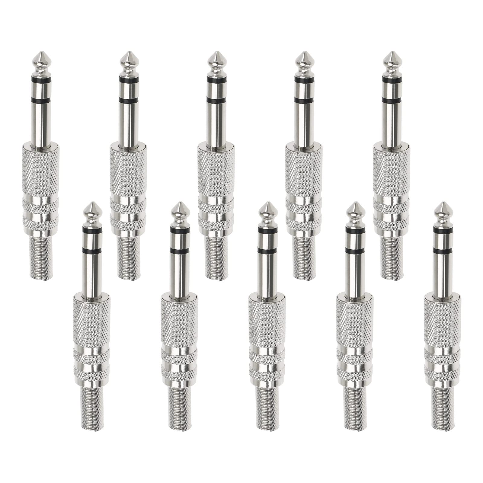 The Lord of the Tools 10Pcs TRS Stereo Male Plug Audio Connector 6.35 mm Stereo Jack Plug Soldering Audio Plug Accessories for Guitar Mixer Amplifier Keyboard Silver
