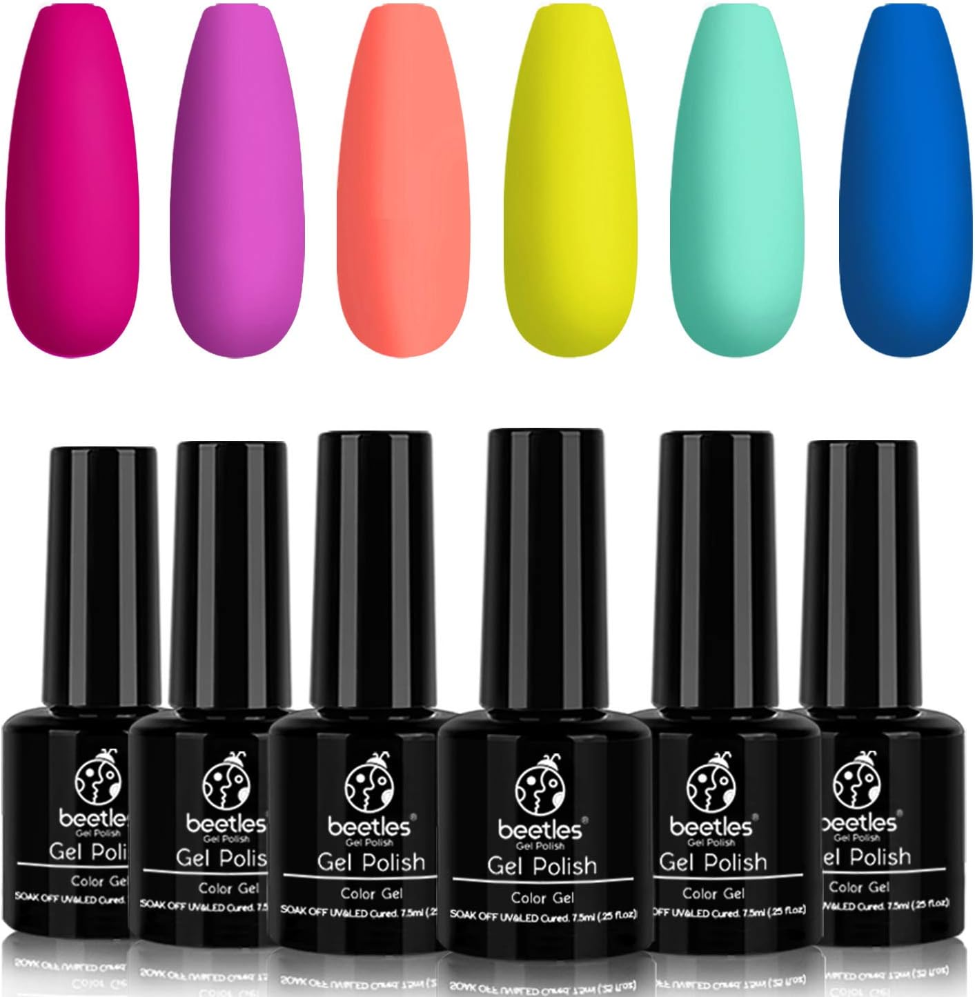 Beetles Black Gold Glitter Gel Nail Polish Set - 6 Colors White Silver Rose Glitter Gel Polish Kit Soak Off Nail Gel Kit, 7.3 ml Each Bottle Christmas Gel Nail Art New Year Holiday Gifts Box : Beauty