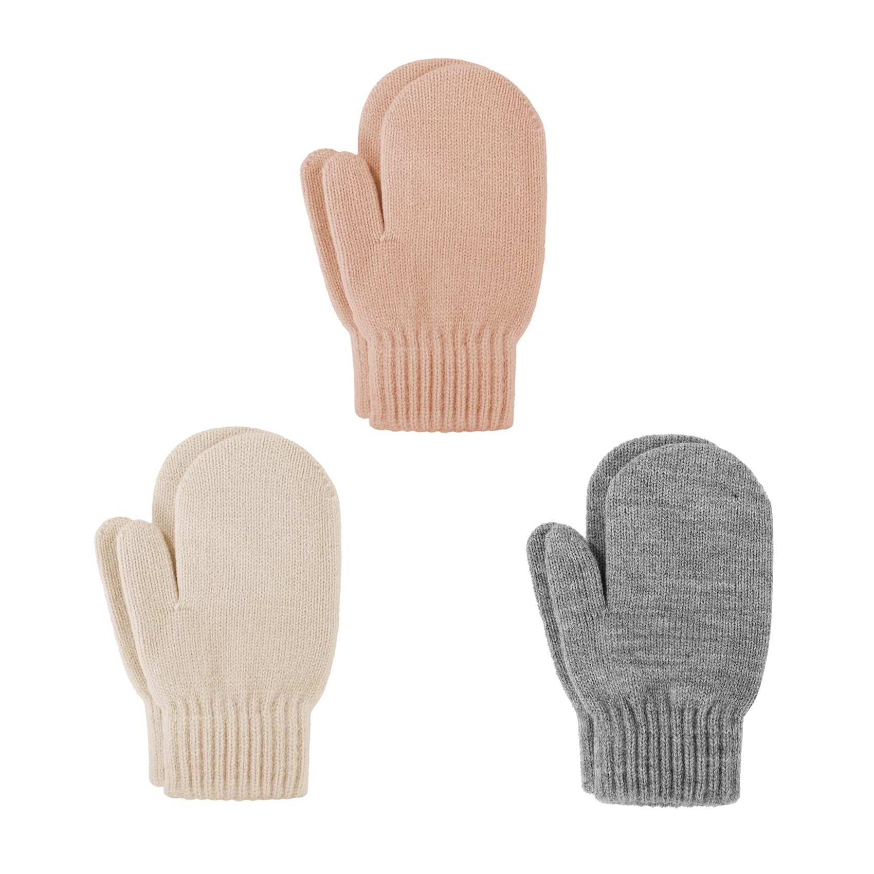 Photo 1 of Durio Kids Mittens for Girls Boys Knit Winter Toddler Gloves Soft Kids Gloves Warm Baby Mittens Grey & Beige & Light Pink 1-3T