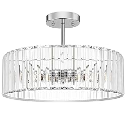 Chrome Crystal Ceiling Light, Modern 16 inch Semi