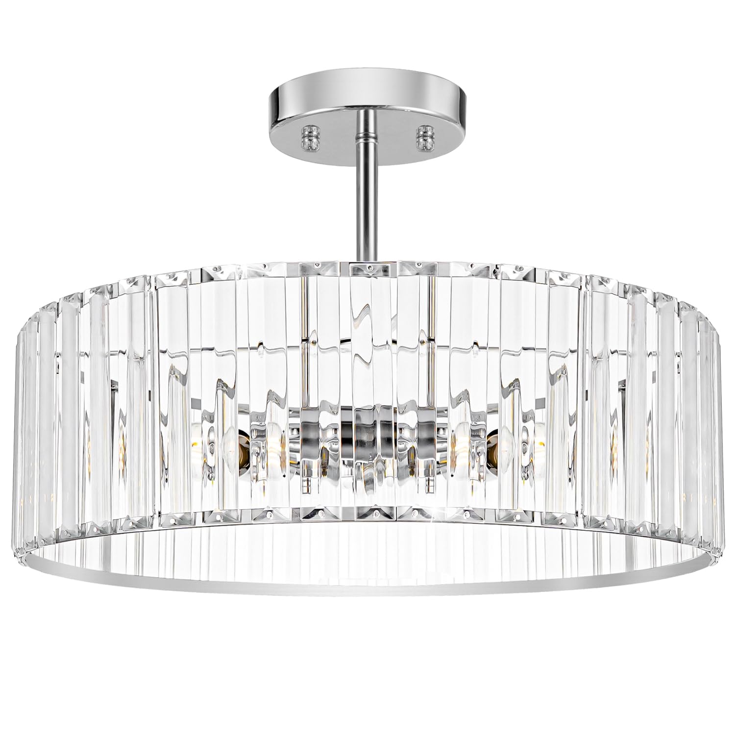 Chrome Crystal Ceiling Light, Modern 16 inch Semi