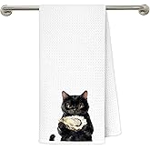 FRZSDVHNM Funny Oyster Black Cat Kitchen Towels, Cat Mom Lady Lovers Gifts, Coastal Beach Black Kitty Kitten Decorative Dish Tea Hand Towels for Kitchen Bathroom, 16x24 Inches