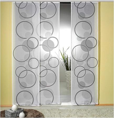 Heimtexland Rideaupanneau à Laspect Batiste Naturel Cercles Modernes Blancgris Semi Transparent 245 X 60 Cmdéballez Accrochez Cest Prêt