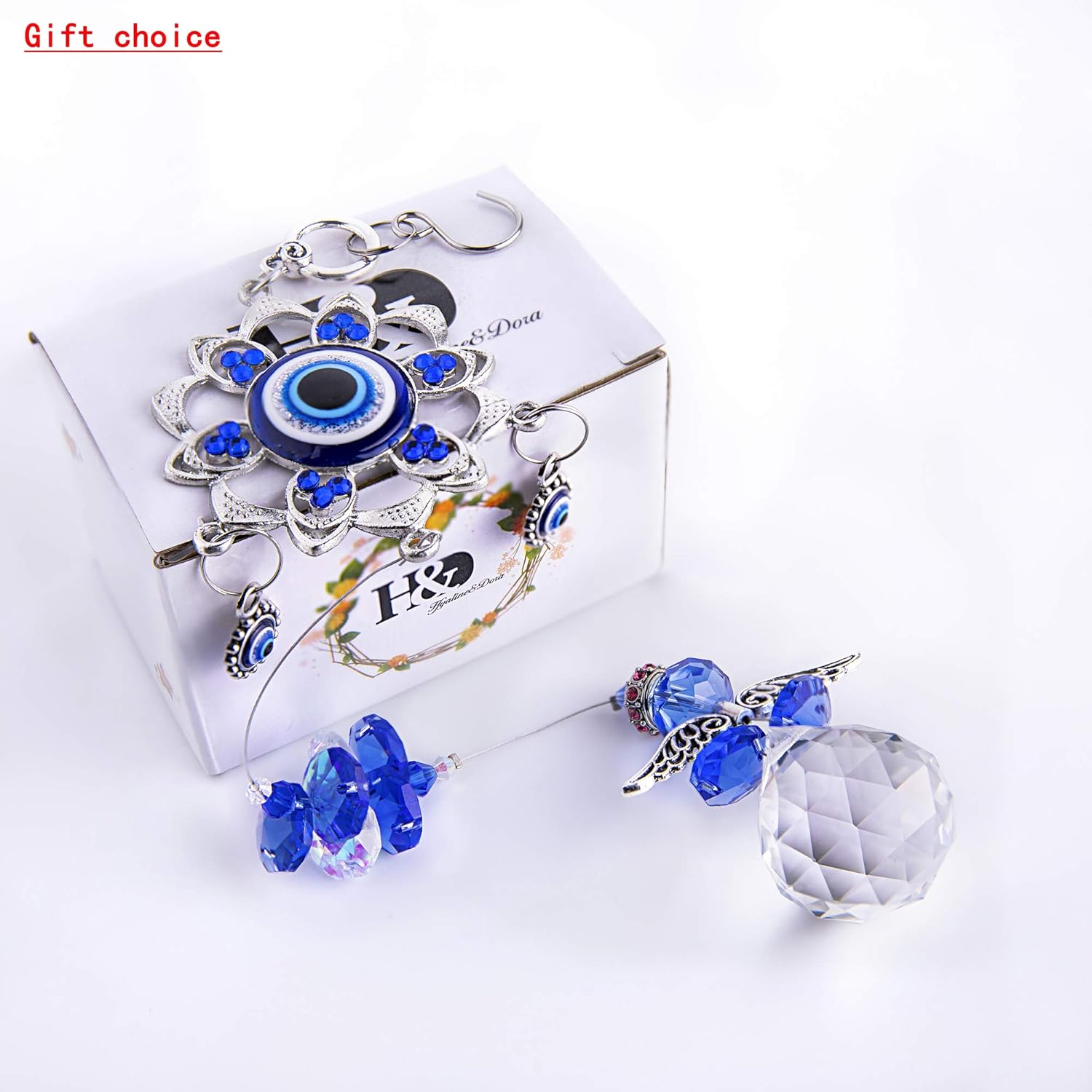 YU FENG Hanging Crystal Suncatchers Ornament Evil Eye Guardian Angel Decor Garden Suncatcher Prism Rainbow Maker Pendant: Home & Kitchen