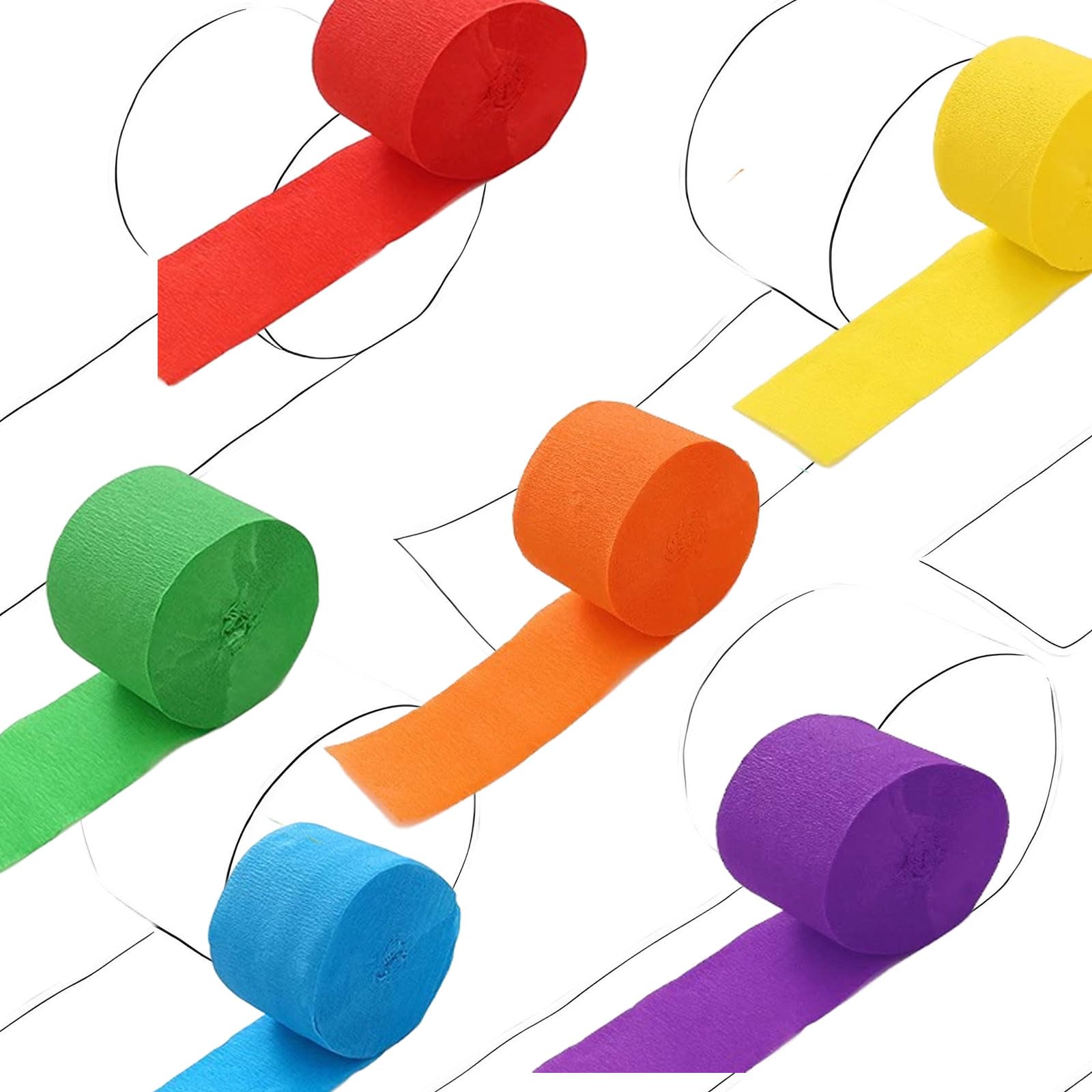 6 Rolls Rainbow Crepe Paper, Colourful Streamers Decorations for Birthday Party,25 m x 4.5 cm/Roll(red/Orange/Yellow/Green/Blue/Purple)