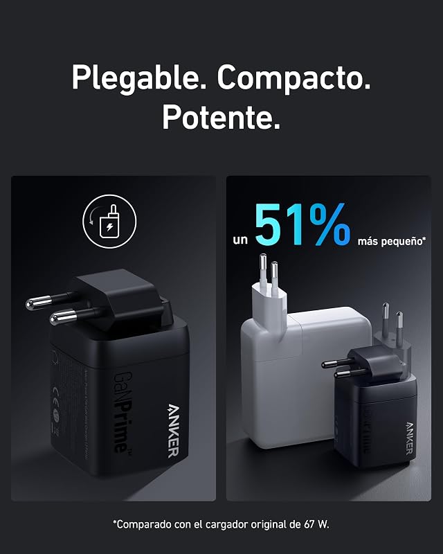 Carregador anker 67w usb-c, carregador de parede anker prime gan, carregador rápido dobrável compacto de 3 portas, para macbook pro/air, ipad pro, iphone 14/pro, galaxy s23/s22, note20, pixel, apple watch e muito mais