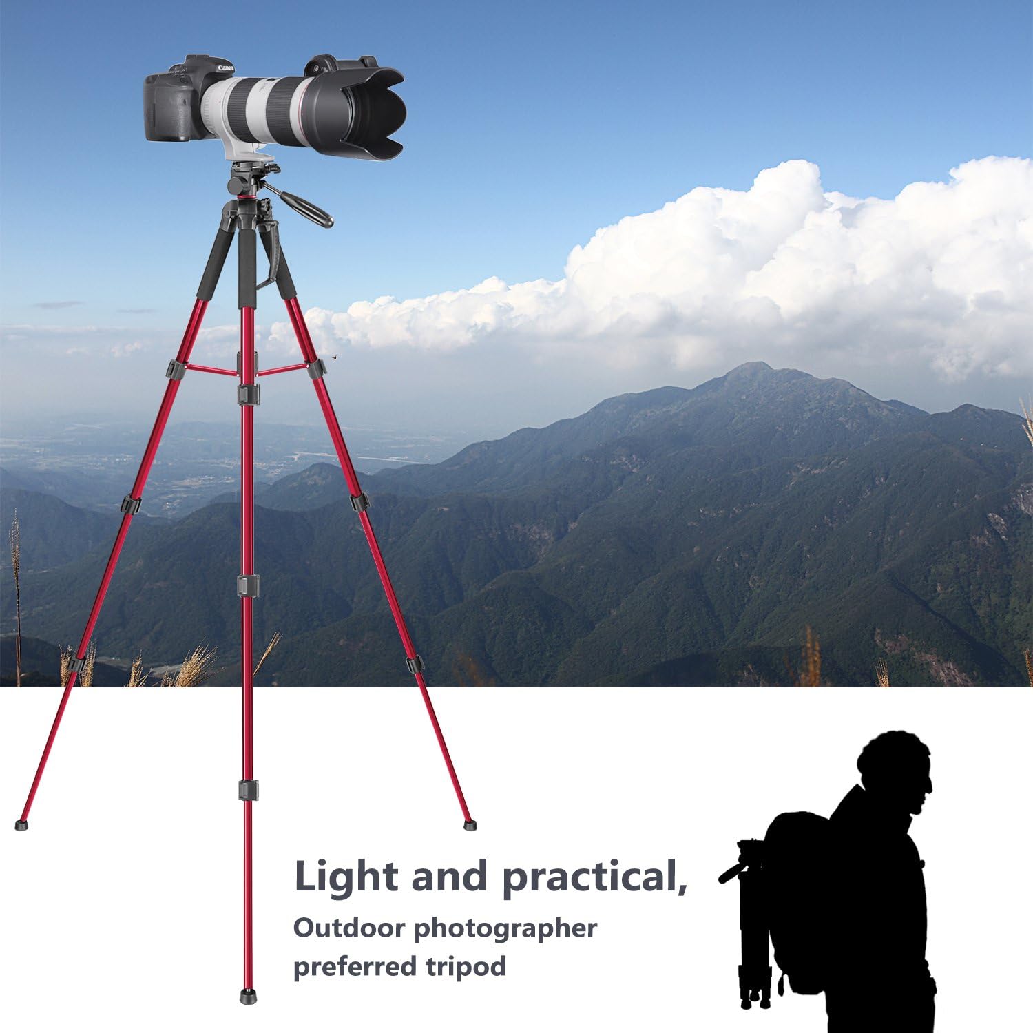 Neewer Portable 70 inches/177 centimeters Aluminum Alloy Camera Tripod Monopod with 3-Way Swivel Pan Head, Bag for DSLR Camera, DV Video Camcorder, Load up to 8.8 pounds/4 kilograms Red(SAB264) : Camera & Photo
