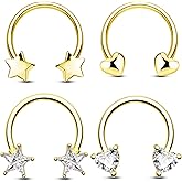 Jewseen 4PCS Septum Rings 16G Gold Septum Jewelry Star Heart Horseshoe Nose Rings for Women 316L Surgical Steel Daith Piercing Jewelry Helix Conch Earring for Women
