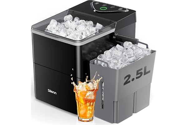 Silonn Countertop Ice Maker with 2.5L Expandable Ice Basket, 26.5lbs/24H, 9 Cubes in 6 Mins, 2 Ice Sizes, Self-Cleaning & LED Touch Control for Home Kitchen Office