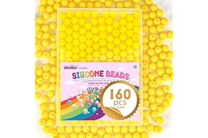 Gionlion 160PCS Silicone Beads for Keychain Making, 15mm Yellow Silicone Beads for Pens, Soft Rubber Round Beads for Keychain Wristlets, Loose Beads Crafts for Necklace Jewelry DIY
