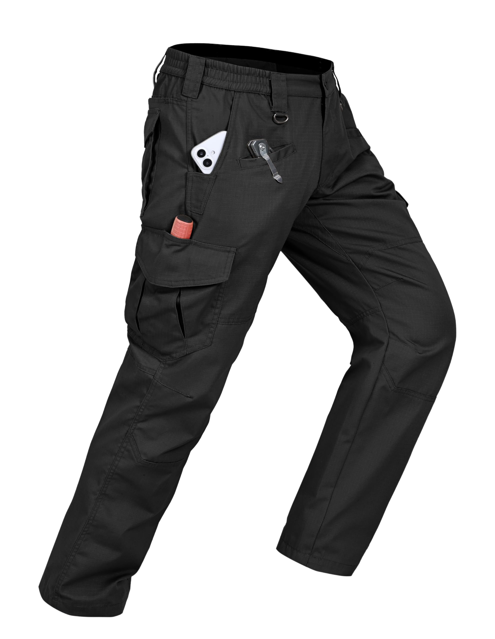 Photo 1 of CNBQDD Mens Work Pants Construction Waterproof Cargo Pants Tactical for Men Ripstop Lightweight Outdoor Hiking Pants with Pockets Black 36Wx30L