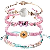 DS 4PCS String beads Charm Bracelets for Teen Girls Dainty cute cartoon Butterfly Daisy Eternal flower Beads Bracelets set for woman and girls Adjustable Stretch bracelet birthday Gift For Friends