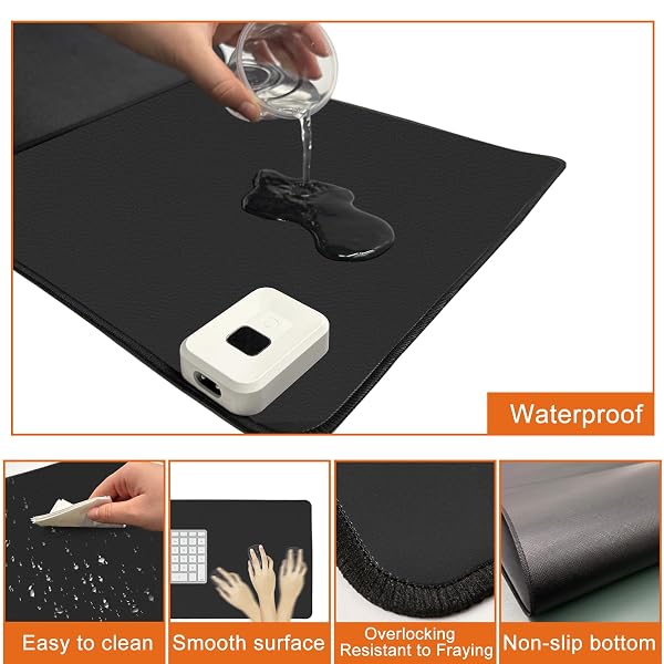 YSENCHAN HEATED DESK PAD WITH 5 HEAT LEVELS & AUTO SHUT-OFF – LARGE PU LEATHER MOUSE PAD, KEYBOARD MAT & WRITING SURFACE, 31.5″ X 13″, BLACK