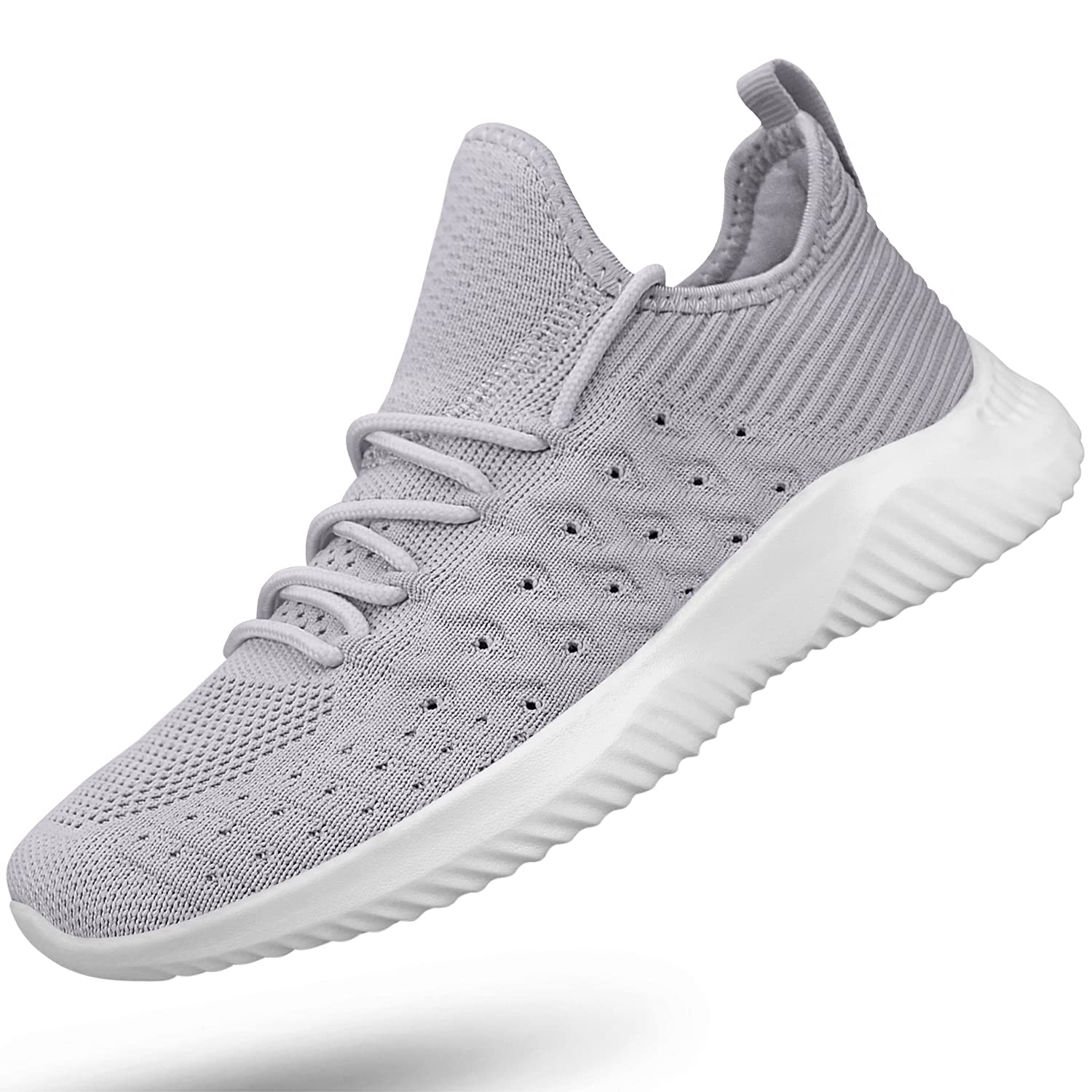 Photo 1 of Feethit Womens Slip On Walking Shoes Non Slip Running Shoes Breathable Workout Shoes Lightweight Gym Sneakers Light Grey Size 8