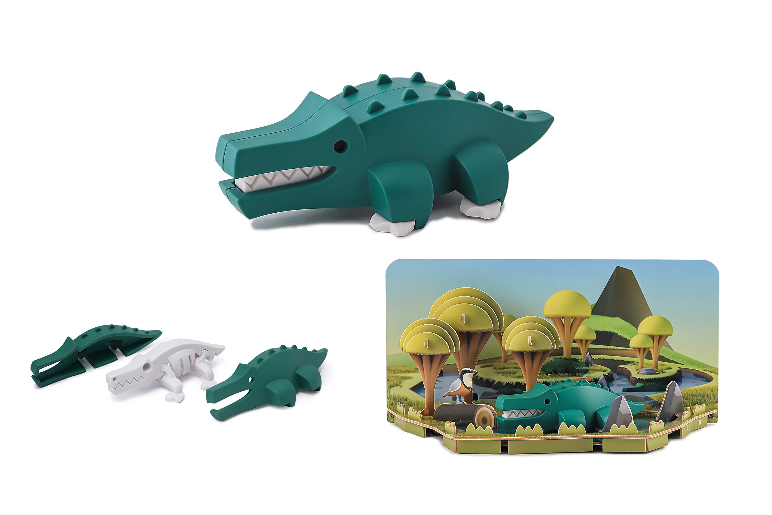 HALFTOYS HA006 Collectibles Magnetic Animals Play Sets, Lion 3D Jigsaw Puzzle Blocks, STEM Educational Take Apart Toys Gift for Toddler & Kids 3+ Years (Crocodile)