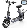 Caroma Peak 1200W Electric Scooter with Seat, 500Wh Battery up to 30 Miles&20MPH, 12" Pneumatic Tire, Foldable Adult Electric Scooter for Commuting with Basket & Height Adjustable Seat