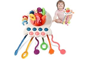 Hooku Montessori Toys for 1 Year Old, Sensory Toys for Babies, Food Grade Silicone Pull String Activity Toy, Fine Motor Toys, Baby Travel Toys, Toddler Baby Girl Boy Gifts
