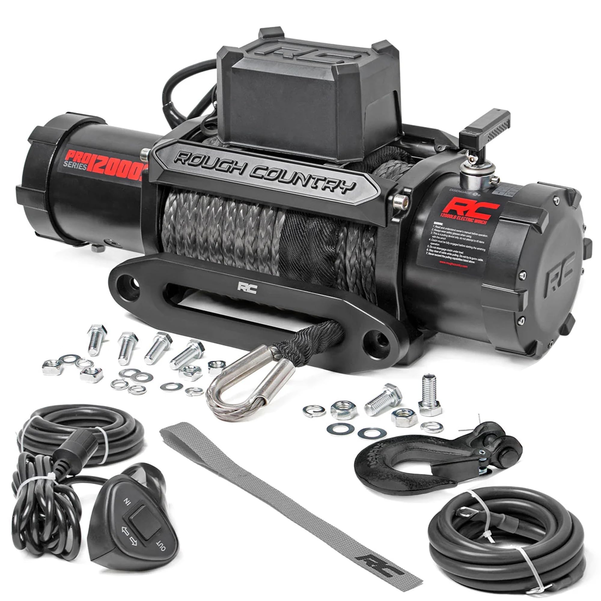 Photo 1 of Rough Country 12,000LB PRO Series Electric Winch | Synthetic Rope - PRO12000S, Black