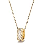 ACC PLANET Gold CZ Rondelle Pendant Necklace for Women, 18K Gold Plated Dainty Round Ring Necklaces, Simple Sparkling Cubic Zirconia Rondelle Pendant Necklace for Women Jewelry Gift