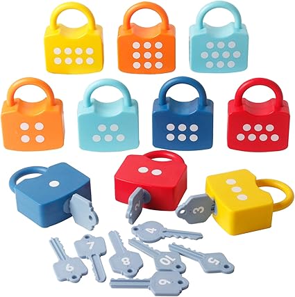 Amazon Com Kids Numeric Locks 123 Dots Educational Preschool Learning Keys Numbers Digital Sorting Matching Counting Games Colorful Toys For Toddlers Toys Games