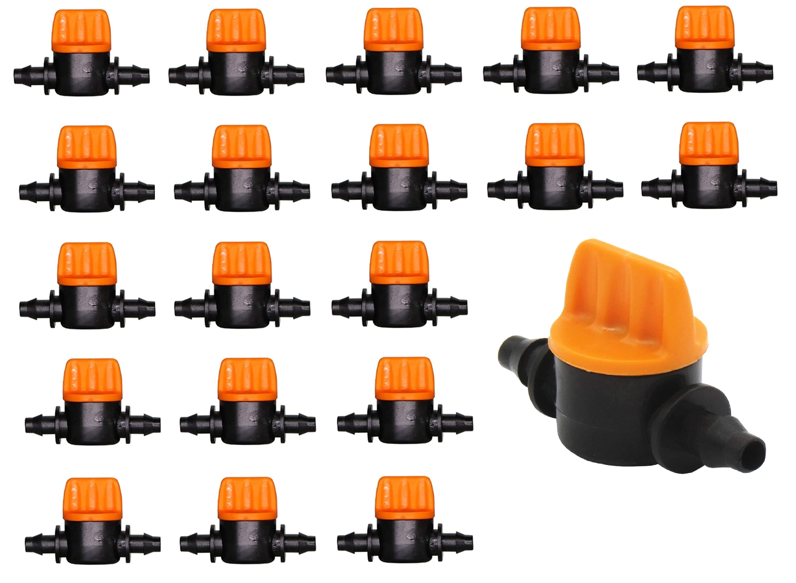 Tigerlily Enterprises 20PCS 4mm Micro Irrigation Shut Off Valves – Barbed Coupling Connectors for 4/7mm Hose – Garden Drip Watering System Fittings