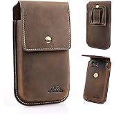Topstache Leather Phone Holster for iPhone 17/16/15/14/13 Pro Max & Plus - Belt Clip Cell Phone Case for Galaxy S25/S24/S23 Ultra & Plus - Leather Belt Holder Pouch for Men, XL,Darkbrown