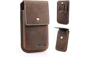 Topstache Leather Phone Holster for iPhone 17/16/15/14/13 Pro Max & Plus - Belt Clip Cell Phone Case for Galaxy S25/S24/S23 Ultra & Plus - Leather Belt Holder Pouch for Men, XL,Darkbrown