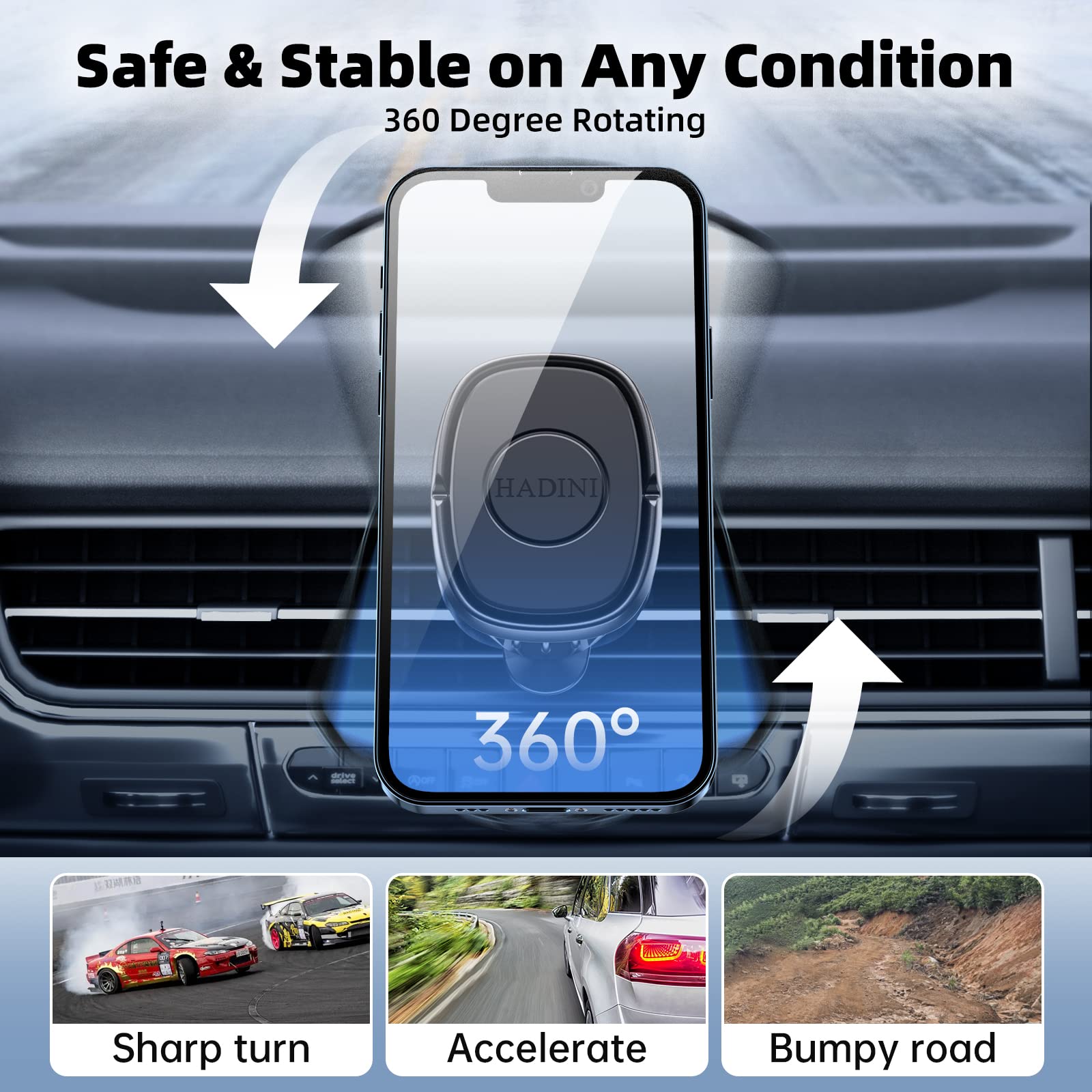 Magnetic Car Mount [Metal Hook Clip] Air Vent Phone Holder Compatible With All Smartphones