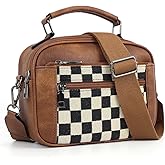 Checkered Crossbody Bags for Women Plaid Womens Cross Body Purses Checkerboard Leather Shoulder Bag Handbags