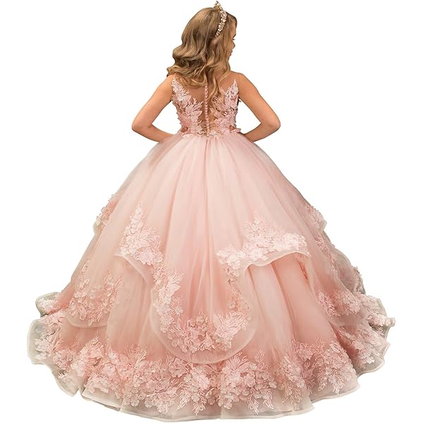 Amazon.com: Girls Dresses for Kids Party Graduation Age of 4 Size 5-7 Floor  Length Blush Pink Sleeveless Lace Tulle Formal Toddler Girl Dresses 5T  Wedding Halloween Tutu Ball Gown Christmas Beauty (