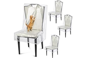 UAWSYUT Dining Chair Covers, Waterproof Kitchen Chair Protectors,Clear Plastic Seat Chair Protector,Keep Your Chair Away from Water Dust Stain and Pet Claws W/21 x D/18(Fits 16-23",4 Pack)