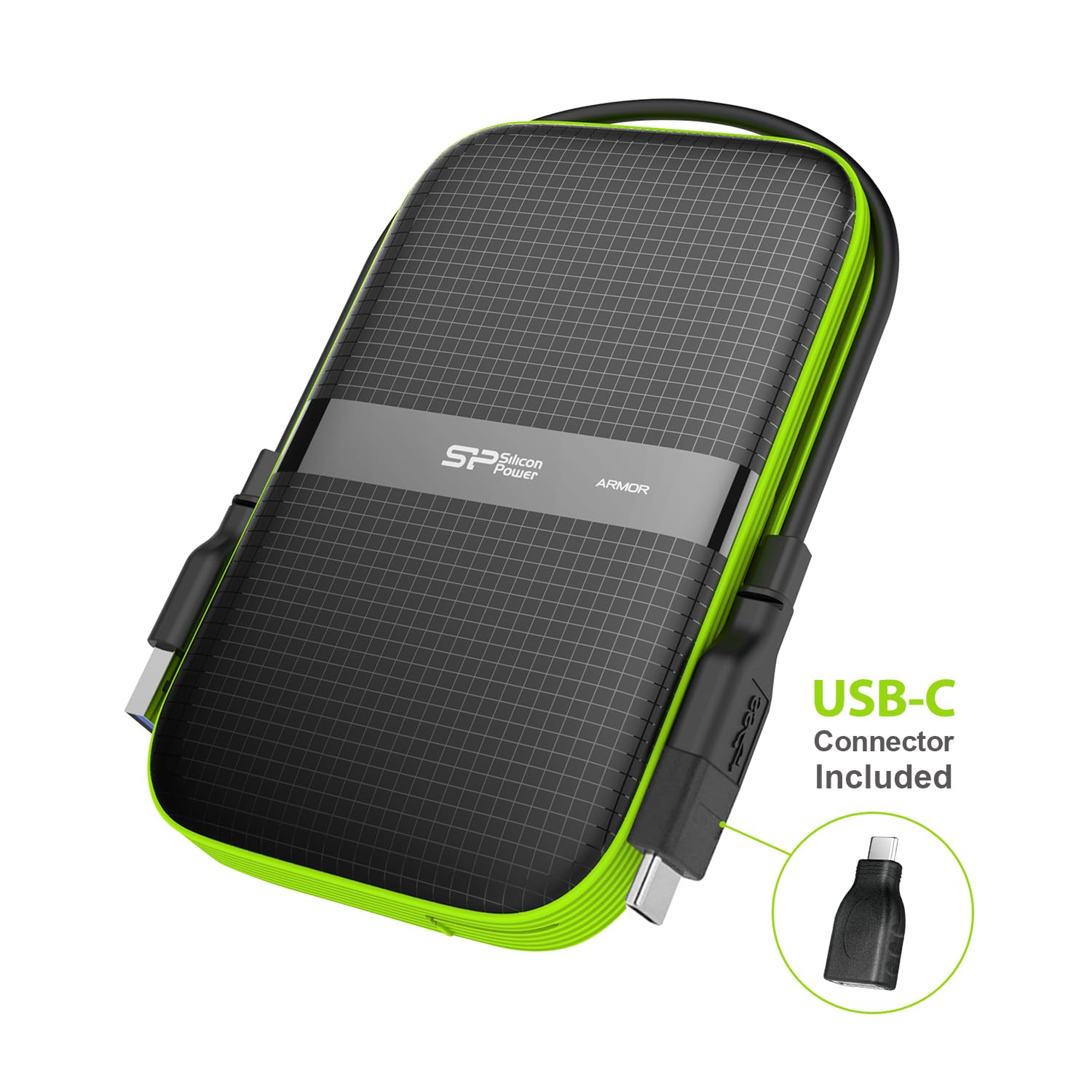 Silicon Power 4TB USB-C USB 3.0 Rugged Portable External Hard Drive Armor A60, Military-Grade Shockproof/Water-Resistant for PC, Mac and iPad Pro, Black