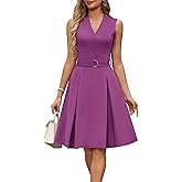GRACE KARIN Work Dresses for Women 2026 V Neck Fit and Flare Midi Dresses Office Business Dress with Belt and Pockets