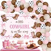 Balterever Cowgirl Bow Baby Shower Decorations a Little Cowgir is On The Way Balloon Garland Kit Include It’s a Cowgirl Baby Shower Backdrop for Rodeo Wild West Supplies