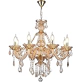 Vimatto 8-Light Amber Crystal Chandelier, K9 Crystal Modern Luxurious Crystal Candle Pendant Light, Luxury Crystal Ceiling Li